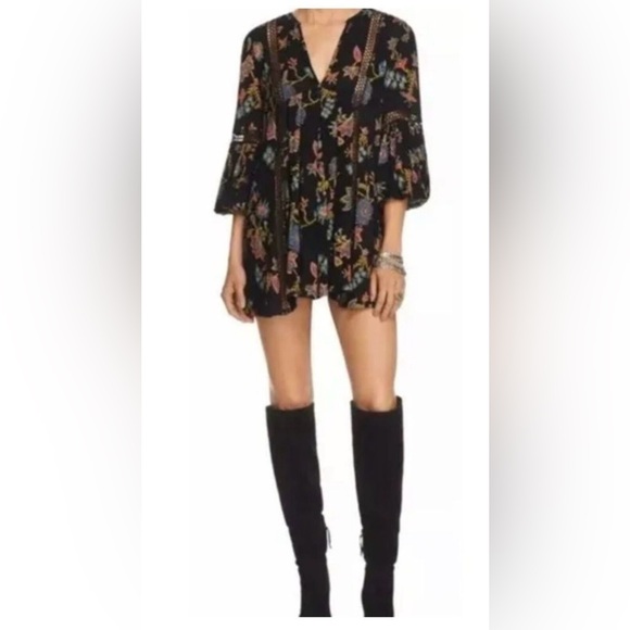 Free People Tops - 225A. Free People black floral Just the Two of Us tunic blouse M